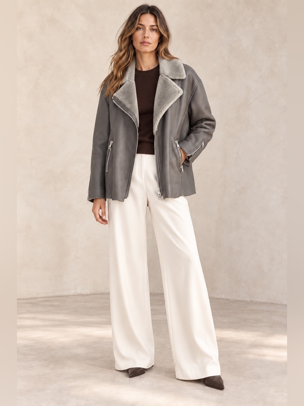 SET Urban Deluxe Lambskin Shearling Moto Jacket Sz 4 Oversized (S-M)